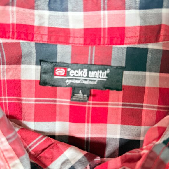 Ecko Unltd Classic Material Shirt Men L Short Sleeve Plaid Button Collar Pocket - Picture 4 of 6